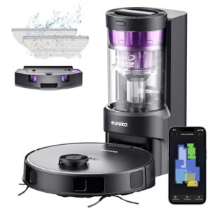 Eureka Robot Vacuum with Bagless Self Emptying Station. 2 in 1 Robotic Vacuum and Mop Combo. 60-Day Capacity. 4000Pa Suction. Auto Lifting Mop. LiDAR Navigation.NER E10s