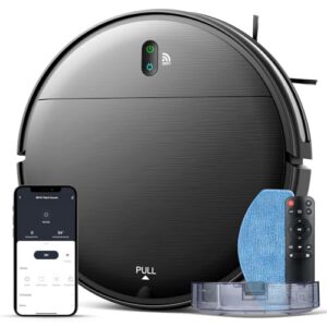 Robot Vacuum and Mop Combo. 2 in 1 Mopping Robot Vacuum Cleaner with Schedule. Wi-Fi/Voice/App. Strong Suction. Easy of Use. Self-Charging Robotic Vacuum. Slim. Ideal for Hard Floor. Pet Hair. Carpet