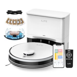ILIFE A30 Pro Robot Vacuum and Mop. Self Emptying Station for 60 Days. 5000Pa Suction. LiDAR Navigation. No-Go Zones. 2.4G WiFi/App/Alexa/Remote Control. Roller Brush for Carpet. Hard Floors. 110V