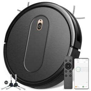 Robot Vacuum. Slim. Quiet. Automatic Self-Charging Robotic Vacuum Cleaner. 100 Mins Runtime. Schedule Cleaning. App/Voice/Remote Control. Ideal for Hard Floor and Low Pile Carpet (Small)