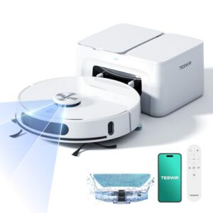 Tesvor Robot Vacuum and Mop 8000Pa.Obstacle Avoidance.Self Emptying Base Up to 70 Days.LiDAR Navigation.Smart Mapping.WiFi/App/Voice Control. for Pet Hair. Carpet & Hard Floors