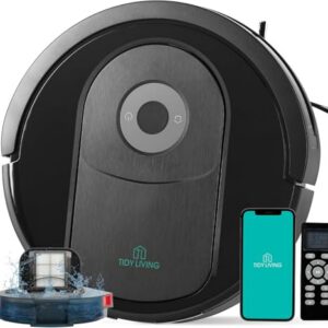 Robot Vacuum and Mop Combo. 4000Pa Suction. Self-Charging Smart Vacuum Cleaner with Water Tank & Dustbin. App Control. Ideal for Pet Hair. Hard Floors & Carpets. Black