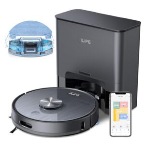 ILIFE T20s Self-Emptying Robot Vacuum and Mop Combo. 5000Pa Suction. 70-Day Capacity. LiDAR Navigation. 260mins Runtime. App/Alexa Control. Robotic Vacuum Cleaner for Hard Floors. Carpets and Pet Hair